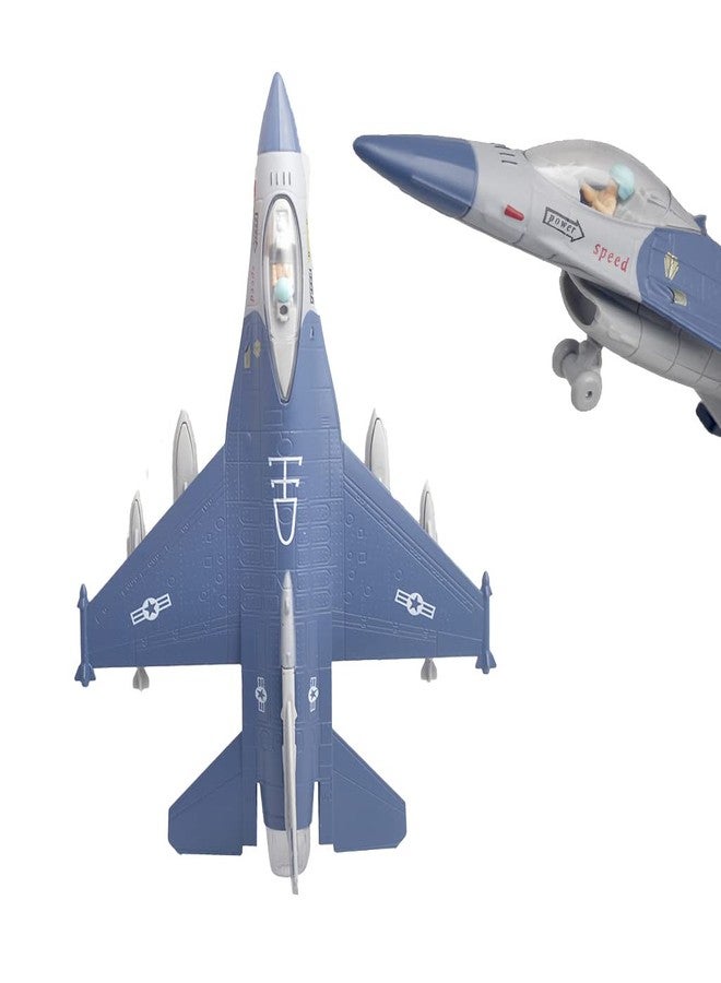 Ailejia Diecast F 16 Fighting Falcon Airplane Model Aircraft Army Air Force Toys Military Plane Pull Back with Lights and Sounds Fighter Jet Party Supplies (F 16 Blue) - Image 5